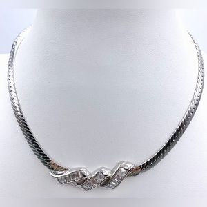Christian Dior Clear Rhinestone Silver Tone Choker Necklace